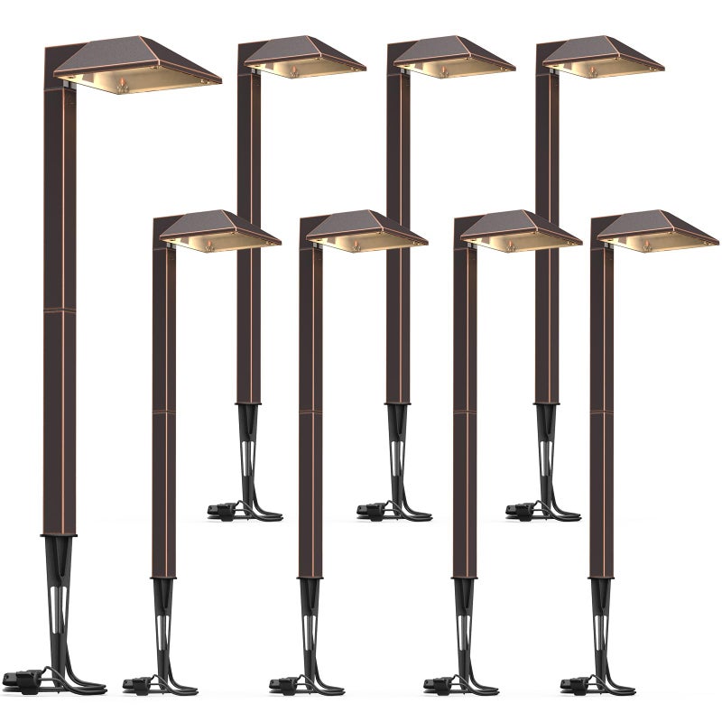 GOODSMANN Low Voltage Landscape Lights 8PK Landscape Lighting Kit Pathway Light Wired Outdoor Walkway Lights 0.7W LED 100 Lumen Oil Rubbed Bronze Finish Warm White with Cable Connectors Metal Stakes - Image 1
